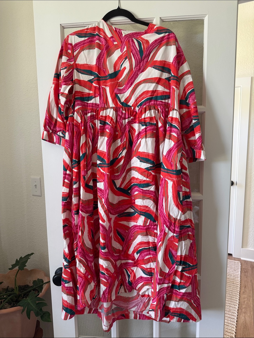 Nordstrom Pink, Red, White & Teal Abstract Print Midi Dress